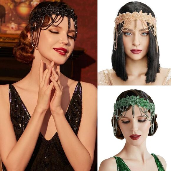 NWT 1920s Beaded Rhinestone Headband Flapper Gatsby - Picture 1 of 8